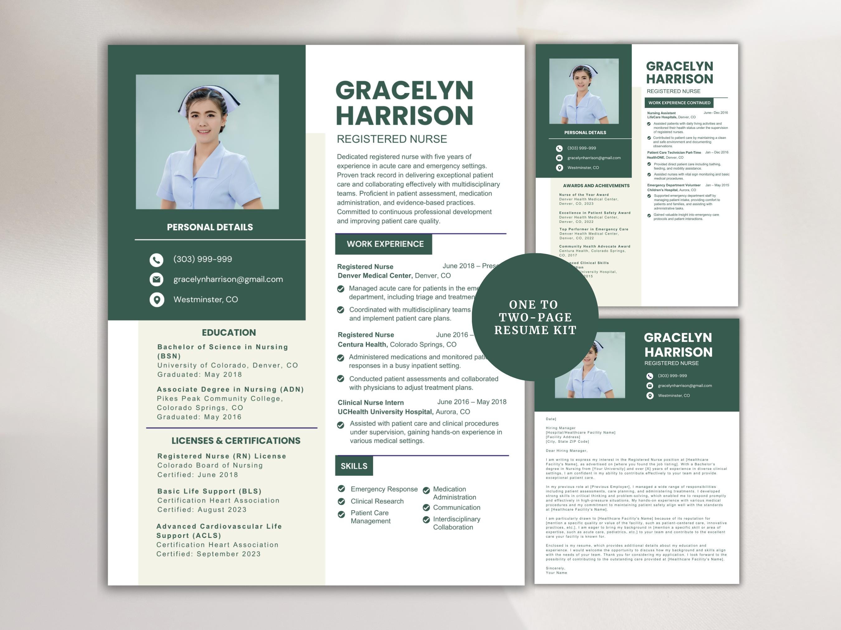 Usrn Cv Example Registered Nurse Resume Template Two Page Nursing CV Healthcare ...