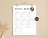 Printable Weekly Menu Template, Simple Daily Meal Planner, Breakfast Lunch Dinner Menu Plan, Food Diet Plan, Editable in Canva