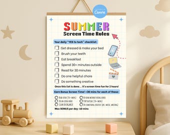 Editable Kids Summer Screentime Chart Summer Screen Time Rules Tracker Daily Summer Checklist Kids Summer Planner Schedule Teens and Tweens