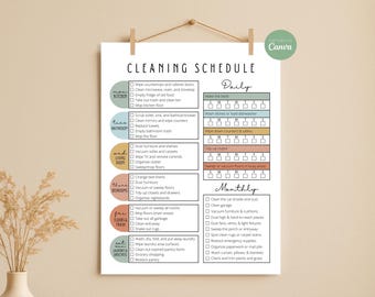Editable Cleaning Checklist Printable Daily Weekly Monthly Deep Cleaning Schedule Planner Household Chore Chart Canva Digital Download