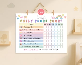 Kids Daily Chore Chart, Customizable Visual Routine, Toddlers Chore Chart, Responsibility Chart for Kids, Canva Digital Download