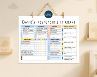 Editable Responsibility Chore Chart for Kids and Teens, Printable Kids Daily Routine, Kid Weekly Chores Checklist, Teens Daily Schedule