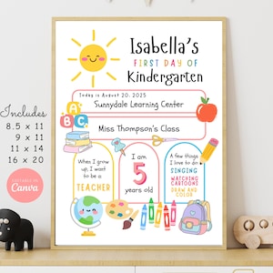 Editable First Day of School Sign Kindergarten Pre-K Daycare Elementary Preschool Back to School  Last Day of School Poster Signage Kids