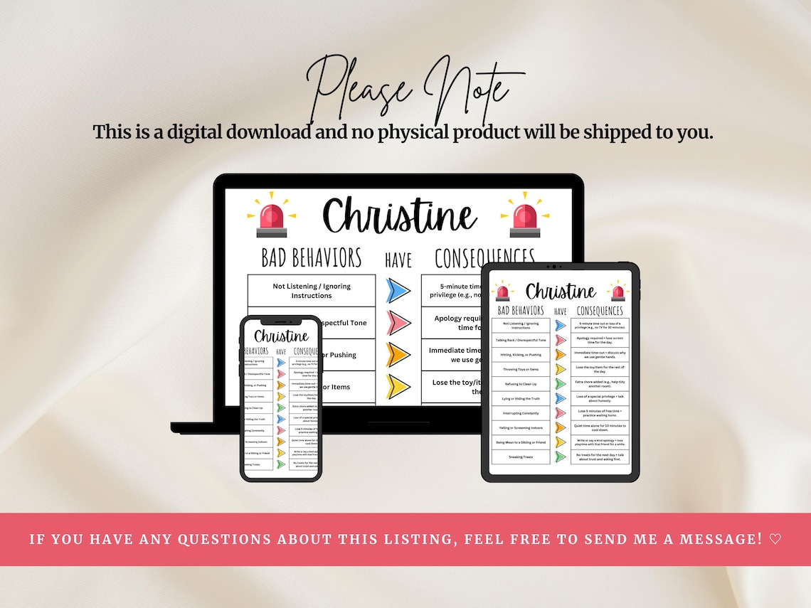 Editable Bad Behavior Consequence Chart for Kids Discipline Chart ...