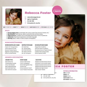 Plantilla de currículum para actor infantil sin experiencia, currículum para actor principiante con foto y carta de presentación, currículum para audición de casting de actor joven