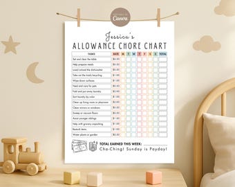 Editable Allowance Chore Chart for Teenager, Tweens, Pre-Teens, Kids Weekly Reward Chart Printable Allowance Tracker Checklist for Teens