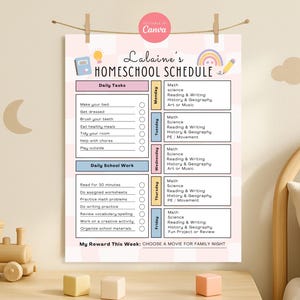 Editable Homeschool Schedule for Kids and Teens, Printable Homeschool Checklist Template, Daily Routine Chart, Homeschooling Reward Planner