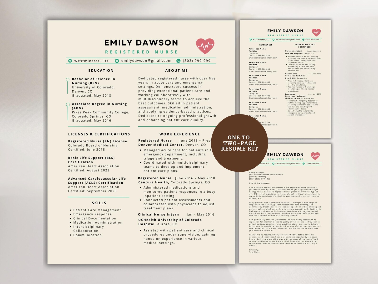 Usrn Cv Example Registered Nurse Resume Template Two Page Nursing CV Healthcare ...