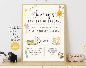 Editable First Day of School Sign Daycare Preschool Kindergarten Back to School Sign for Kids Last Day of School Sign Canva Digital Download