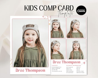 Kids Model Comp Card Template | Editable Child Actor Photo Card, Kids Headshot Card, Child Talent Card, Children’s Portfolio Casting Card