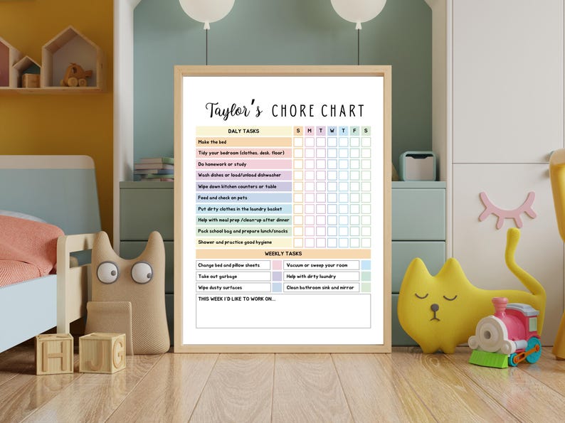 Editable Weekly Chore Chart Kids Teens Tweens Pre-teens Daily and ...