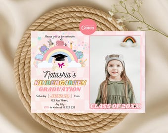 Modèle de faire-part de fin d'études modifiable pour la maternelle, maternelle, maternelle, primaire, maternelle, rose pastel