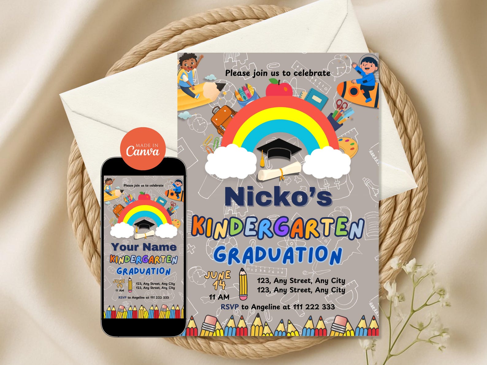 Kinder Invit Editable Kindergarten Graduation Boy Invitation Template Preschool Pre ...