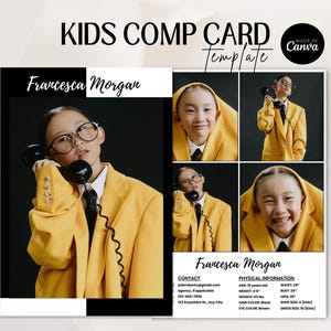 de carte de maquette de modèle pour enfants | Carte photo modifiable pour enfant acteur, carte photo portrait pour enfant, carte talent enfant, carte casting pour portfolio pour enfants