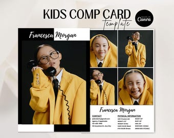 Kids Model Comp Card Template | Editable Child Actor Photo Card, Kids Headshot Card, Child Talent Card, Children’s Portfolio Casting Card