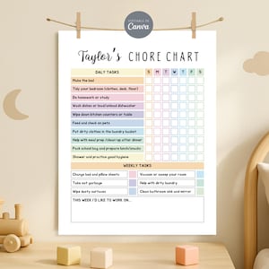 Editable Weekly Chore Chart Kids Teens Tweens Pre-Teens Daily and Weekly Responsibility Checklist  Household Chores Schedule for Teenager
