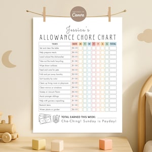 Editable Allowance Chore Chart for Teenager, Tweens, Pre-Teens, Kids Weekly Reward Chart Printable Allowance Tracker Checklist for Teens