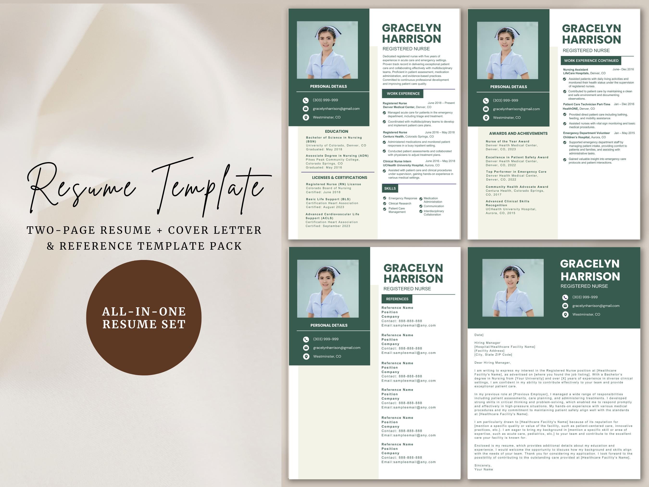 Usrn Cv Example Registered Nurse Resume Template Two Page Nursing CV Healthcare ...