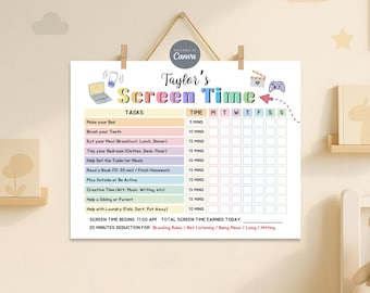 Edytowalna lista kontrolna czasu spędzanego przed ekranem przez dzieci Wydrukowalny dzienny wykres czasu spędzanego przed ekranem Zasady dotyczące czasu spędzanego przed ekranem dla dzieci Listy zadań do wykonania Wykres obowiązków związanych z czasem spędzanym przed ekranem