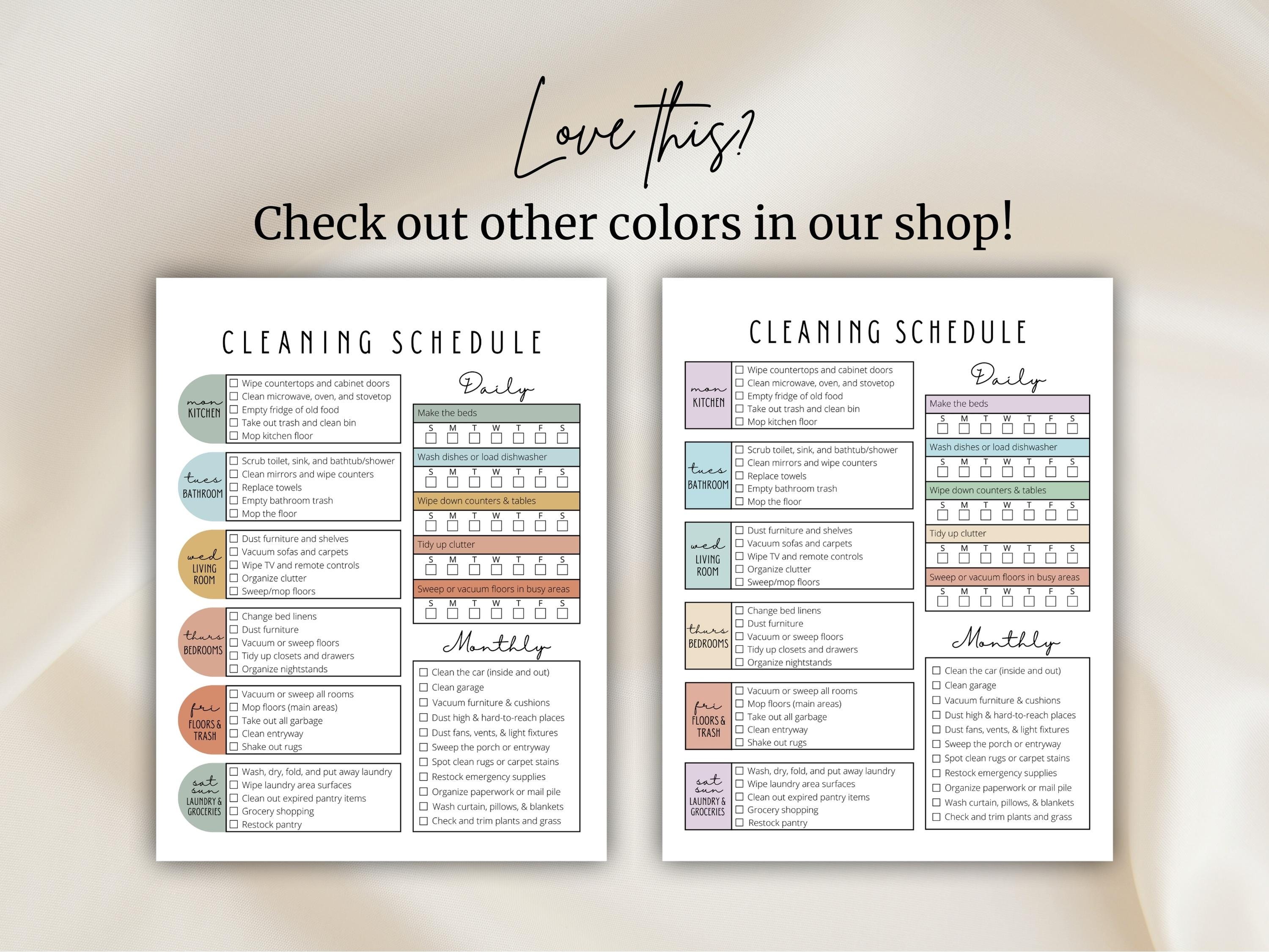 Editable Cleaning Checklist Printable Daily Weekly Monthly Deep ...