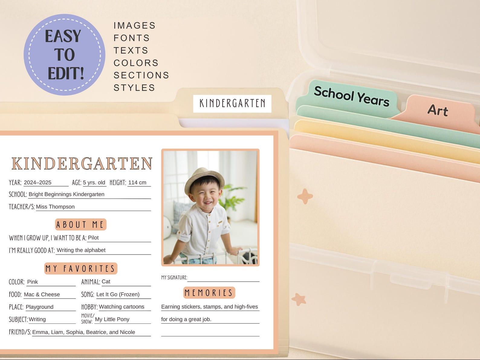 Memory Folder English Example School Memory Box Kit File Folder Cover, Tabs, and Box Name Label ...