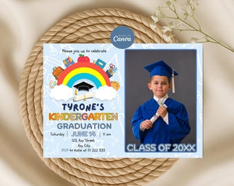 Editable Kindergarten Graduation Invitation Template Preschool Pre-K Kids Class Party Announcement Invite School Grad Class of 2025