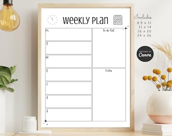Afdrukbare gezinsweekplanner, bewerkbare sjabloon voor wekelijks schema voor gezin, school, werk, wekelijkse takenlijst, wekelijkse checklist voor organisator