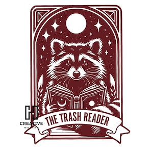 Trash Reader Raccoon PNG: Rolig boklig design (digital nedladdning)