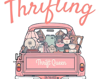 Thrift Queen Vintage Truck PNG, Thrifting Lover Gift