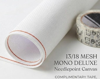 13 & 18 Mesh Blank Needlepoint Canvas |  Multi-Size Deluxe Mono Canvas with Artist Tape