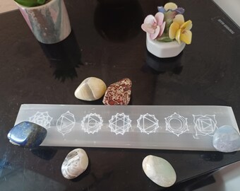 Selenite Crystal Charging Cleansing Plate Bar Engraved Chakra Disc 20cm.chakra stone plate.