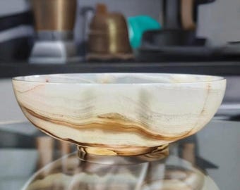 Elegant Onyx Marble Bowl | Hand-Carved Himalayan Stone Decor | Unique Crystal Dish for Home & Office | Luxury Gift, Natural Marble |