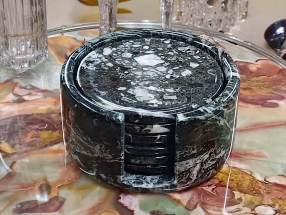 Black Marble Tea Coasters Set of 6: Elegant Home Decor
