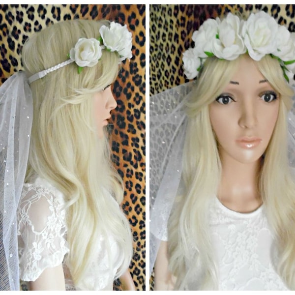 BoHo Bridal Veil Flower Crown Veil Bachelorette Veil Bridal Shower Festival Hen Party Veils Beach Bride To Be