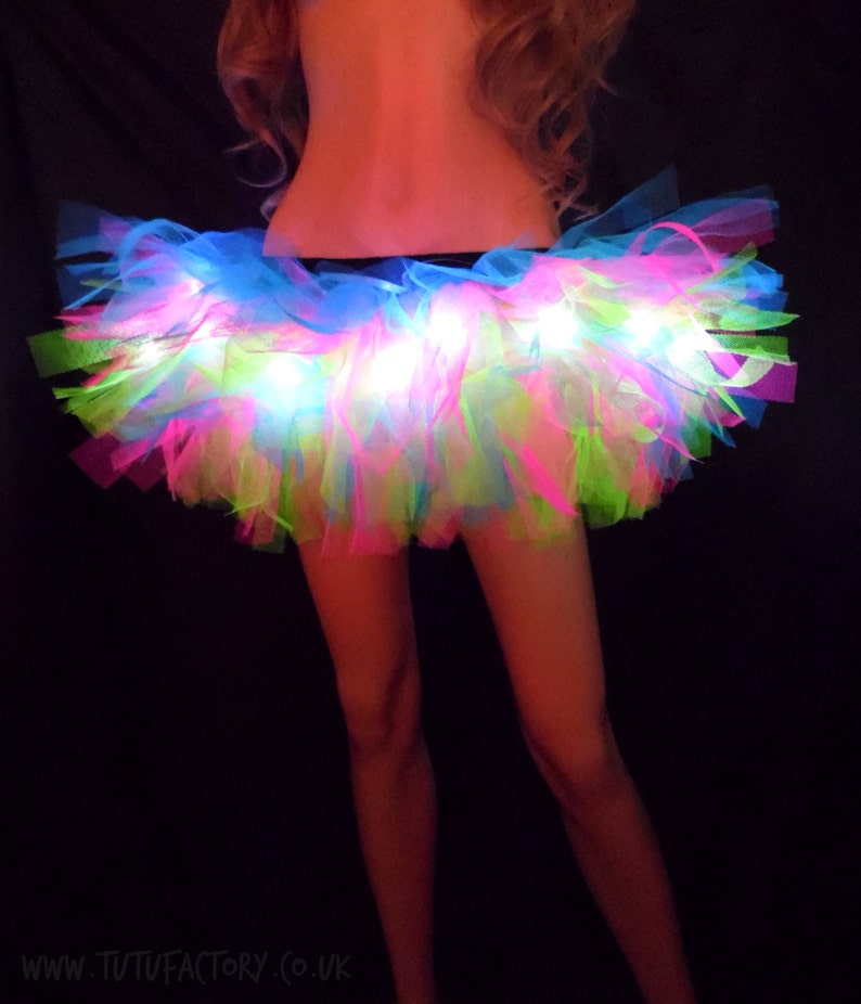 Rainbow Tutu Light Up Tutu EDM EDC Rave Club Wear Neon Tutu Adult Tutu Rainbow Brite Super Short Tutu