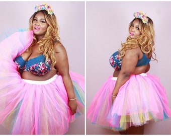 Plus Size Tutu - Rainbow Tutu - Longer Length Tutus - Adult Tutus - bachelorette party bridal tutu retro look tutu