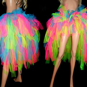 Adult Multi Colour Neon Tutu with longer back - Adult Neon Tutus Birthday Glow Party Tutus - Tutu With Longer Train - Bridal Tutu