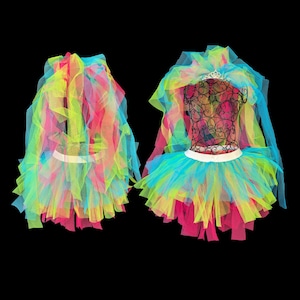 Neon Braut Tutu & Schleier Set: 80er Jahre Hen Party Outfit