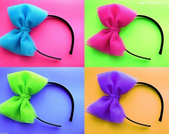 Neon 80s Hair Bow Madonna Headband 80s Hen Party Neon Accessories