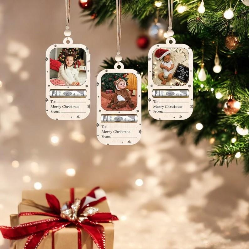 Personalized Money Holder Christmas Ornament, Custom Kids Name Photo Money Holder, Kids Face Ornament, Christmas Gift