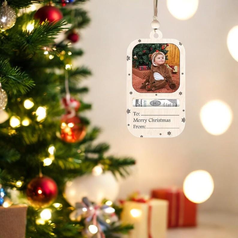 Personalized Money Holder Christmas Ornament, Custom Kids Name Photo Money Holder, Kids Face Ornament, Christmas Gift