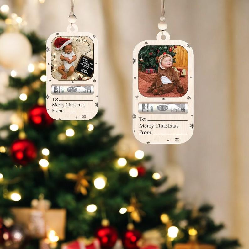 Personalized Money Holder Christmas Ornament, Custom Kids Name Photo Money Holder, Kids Face Ornament, Christmas Gift