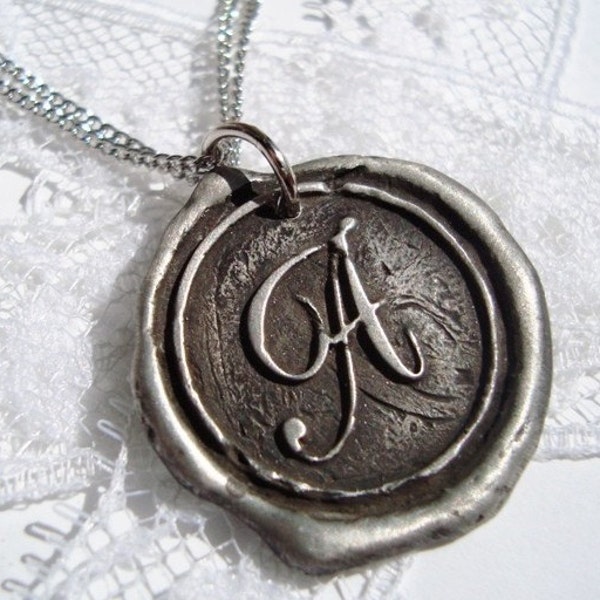 letter of your choice monogrammed initial wax seal pendant a b c d e f g h i j k l m n o p q r s t u v w x y z WITH chain