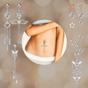 Trendy Angel Belly Button Rings - Stainless Steel, Zircon Butterfly Navel Piercing Jewelry for Women