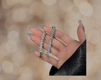 1 pulsera de diamantes de imitación de lujo para mujer, brazalete de cadena de circonita de cristal, accesorio de joyería nupcial