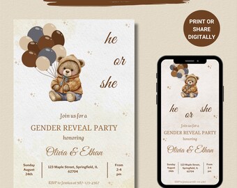 Editable Gender Neutral Reveal Invitation, Customizable Gender Reveal Party Invite, Boy or Girl Digital Reveal Card Template