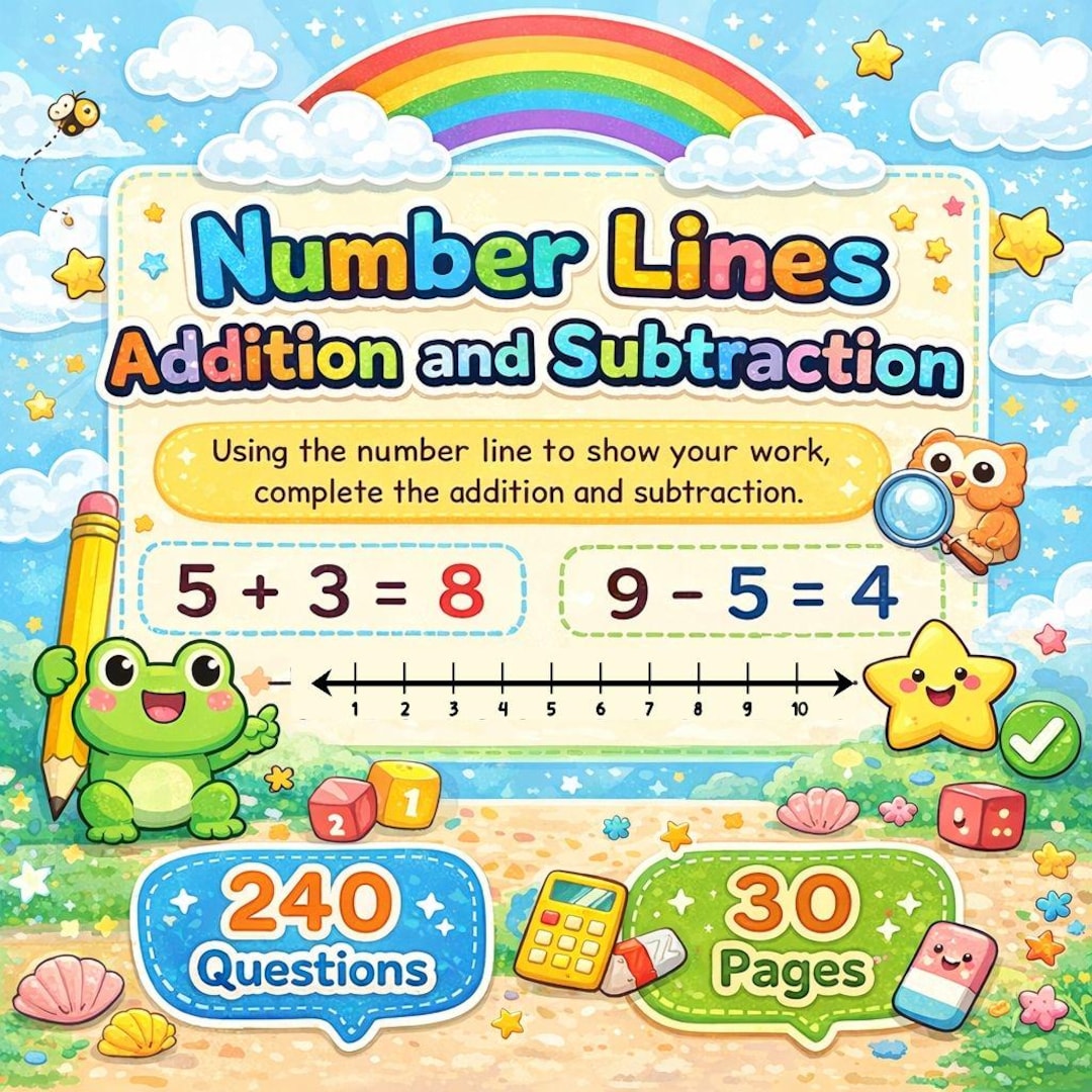 Addition and Subtraction Number Line Worksheets, 240 Problems, 30 Printable Math Pages - Etsy UK