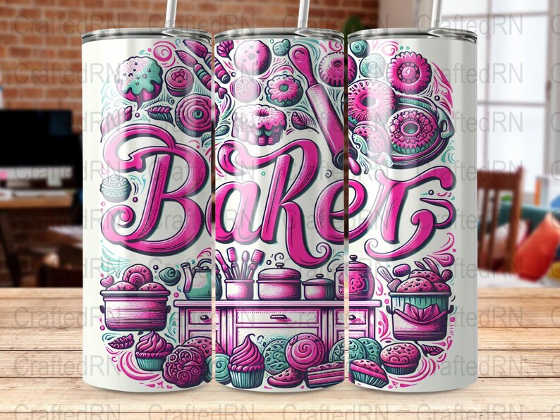 Baker Kitchen Illustration 20 Oz Tumbler Wrap, Perfect Gift for Bakers