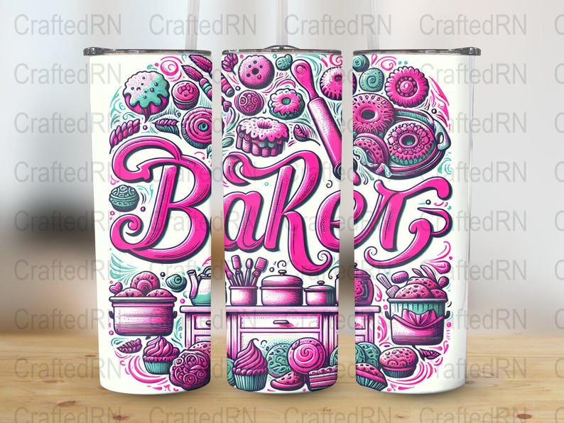 Baker Kitchen Illustration 20 Oz Tumbler Wrap, Perfect Gift for Bakers