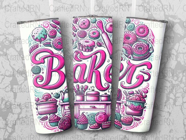 Baker Kitchen Illustration 20 Oz Tumbler Wrap, Perfect Gift for Bakers